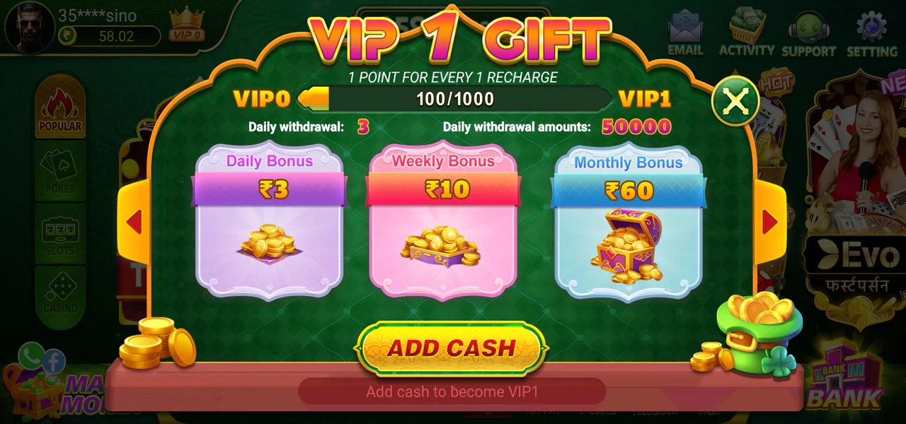 358 Casino VIP Features