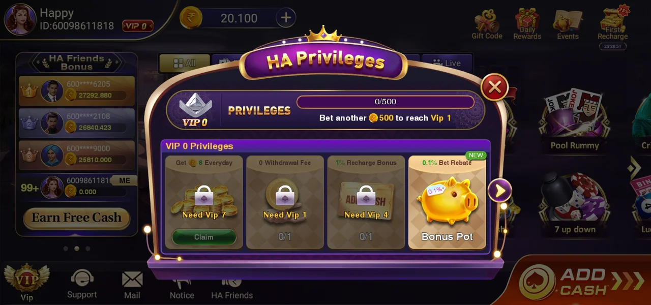 Happy Ace Casino VIP Features