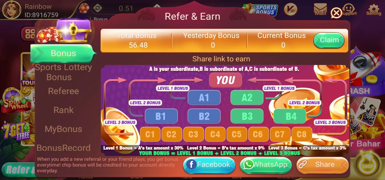 Rainbow Rummy Refer & Earn