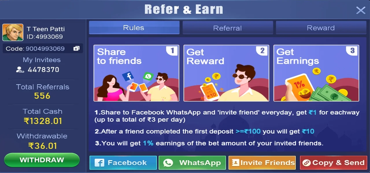 Teen Patti Cash Refer & Earn